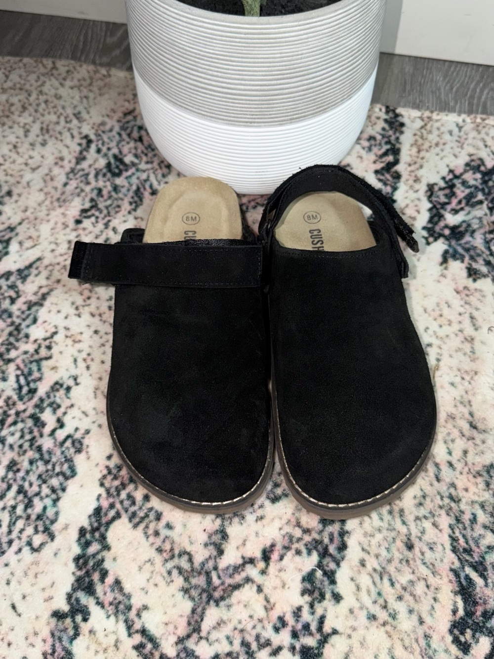 Black Suede Adjustable Strap Clogs - Women's Mules